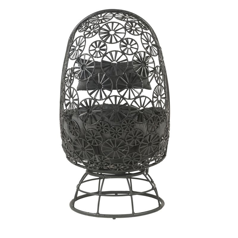 ACME Hikre Patio Lounge Chair & Side Table, Clear Glass, Charcoal Fabric & Black Wicker