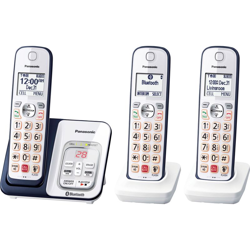 Panasonic - KX-TGD863A Link2Cell DECT 6.0 Expandable Cordless Phone System with Digital Answering System - White/Navy Blue