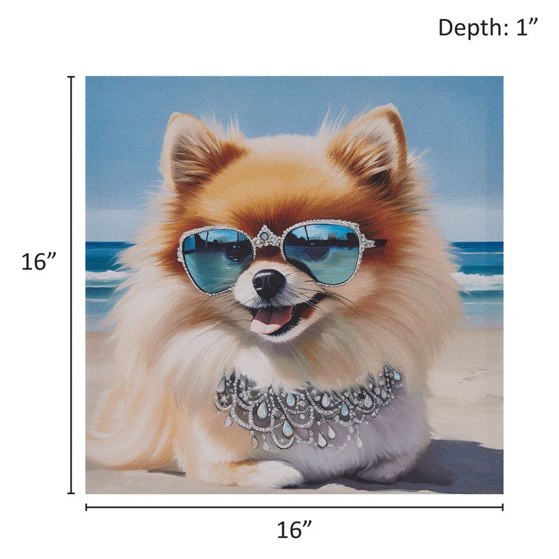 Pomeranian/Blue Multi Beach Dogs Pomeranian Canvas Wall Art See below