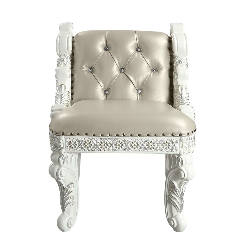 ACME Vanaheim Vanity Stool, Beige Synthetic Leather & Antique White Finish