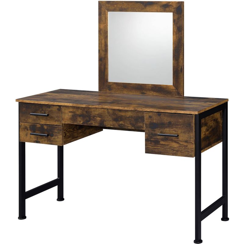 ACME Juvanth Vanity Desk & Mirror, Rustic Oak & Black Finish