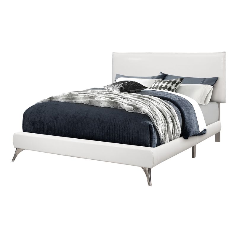 Bed - Queen Size / White Leather-Look With Chrome Legs