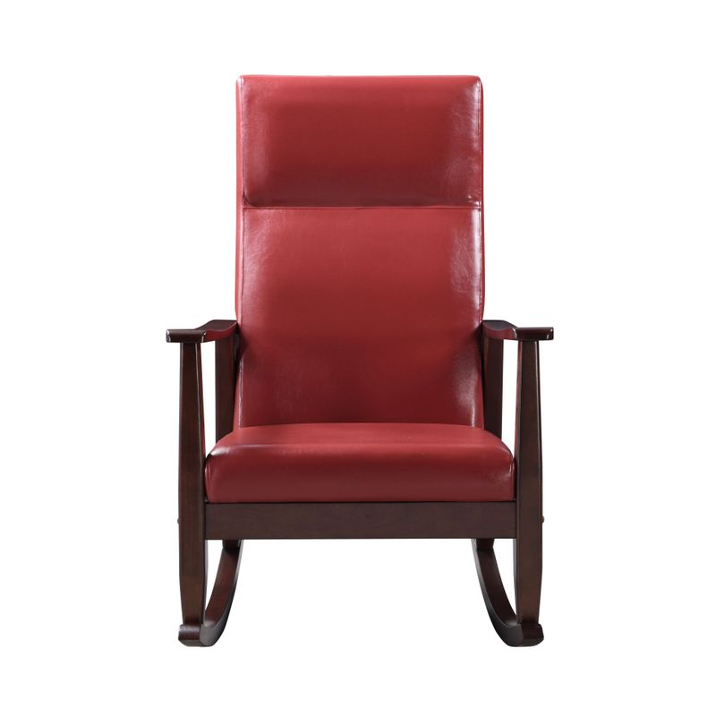 ACME Raina Rocking Chair, Red Synthetic Leather & Espresso Finish