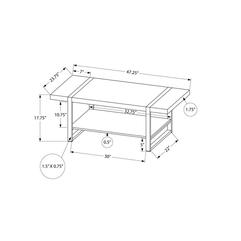 Coffee Table/ Accent/ Cocktail/ Rectangular/ Living Room/ 48"L/ Metal/ Laminate/ Brown/ Black/ Contemporary/ Modern