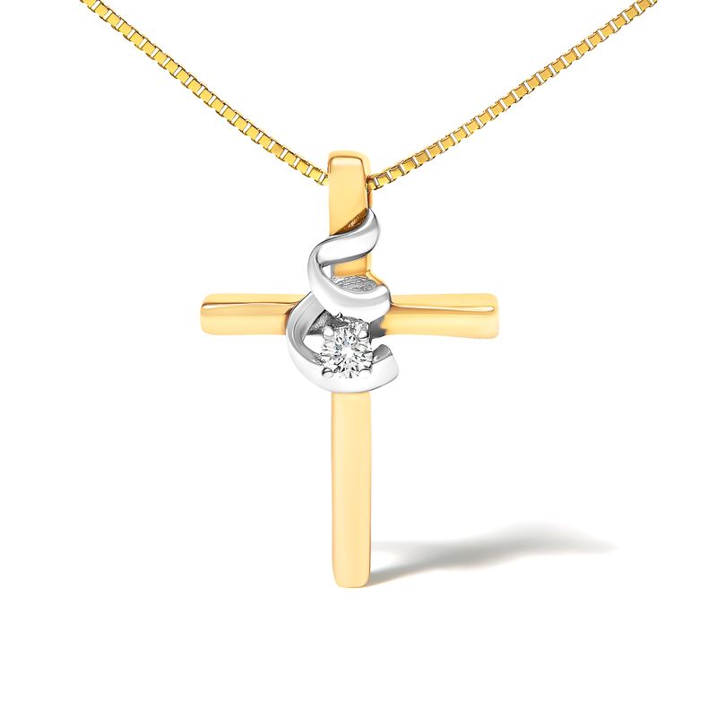 Espira 10K Two-Tone Yellow & White Gold Diamond-Accented Spiral & Cross 18" Pendant Necklace (J-K Color, I2-I3 Clarity)