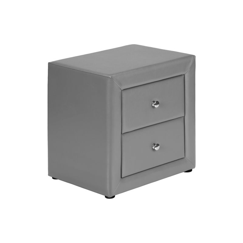 Bedroom Accent/ Nightstand/ End/ Side/ Lamp/ Storage Drawer/ Bedroom/ Upholstered/ Pu Leather Look/ Grey/ Transitional