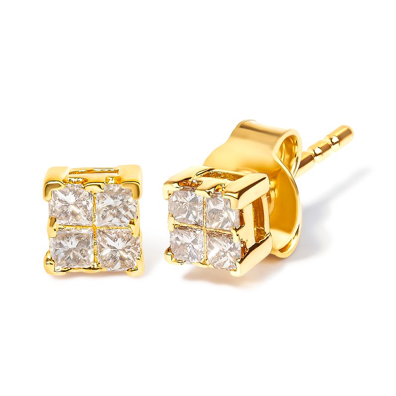 10KT Yellow Gold Princess Diamond Stud Earring (1/4 cttw, J-K Color, I1-I2 Clarity)