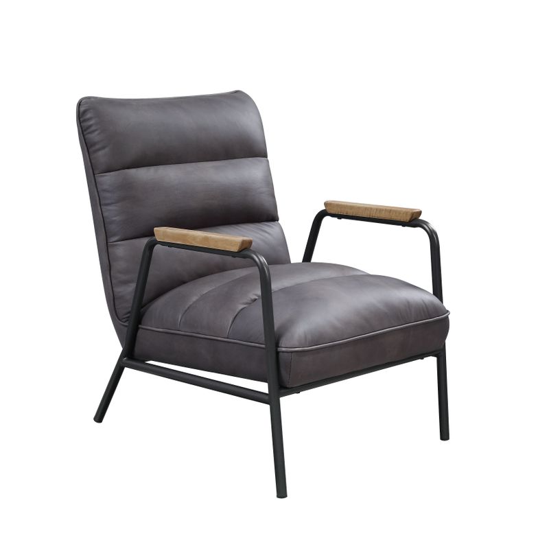 ACME Nignu Accent Chair, Gray Top Grain Leather & Matt Iron Finish