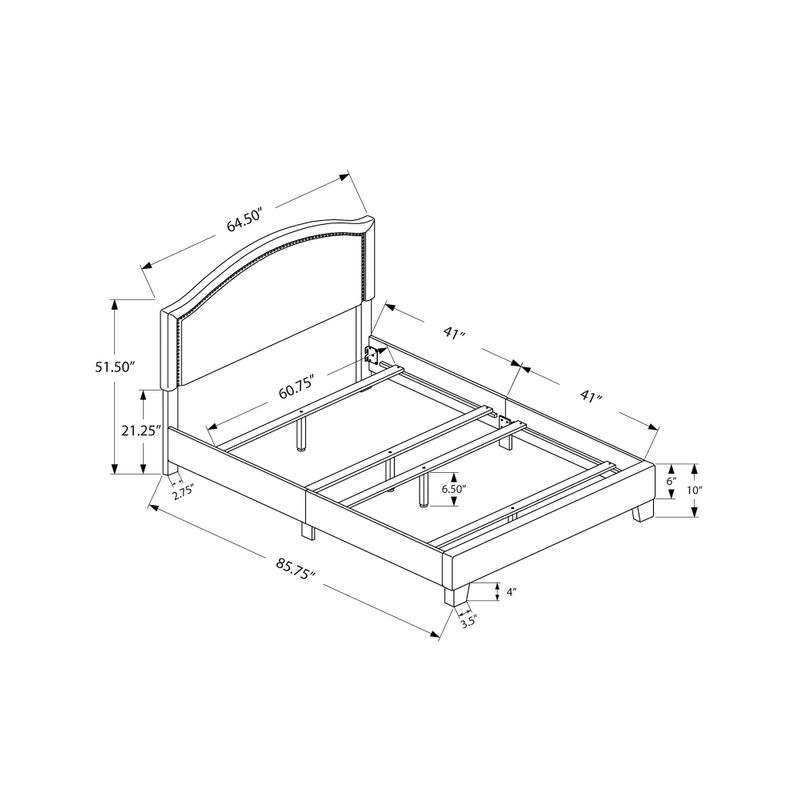 Bed - Queen Size / Grey Linen With Chrome Trim