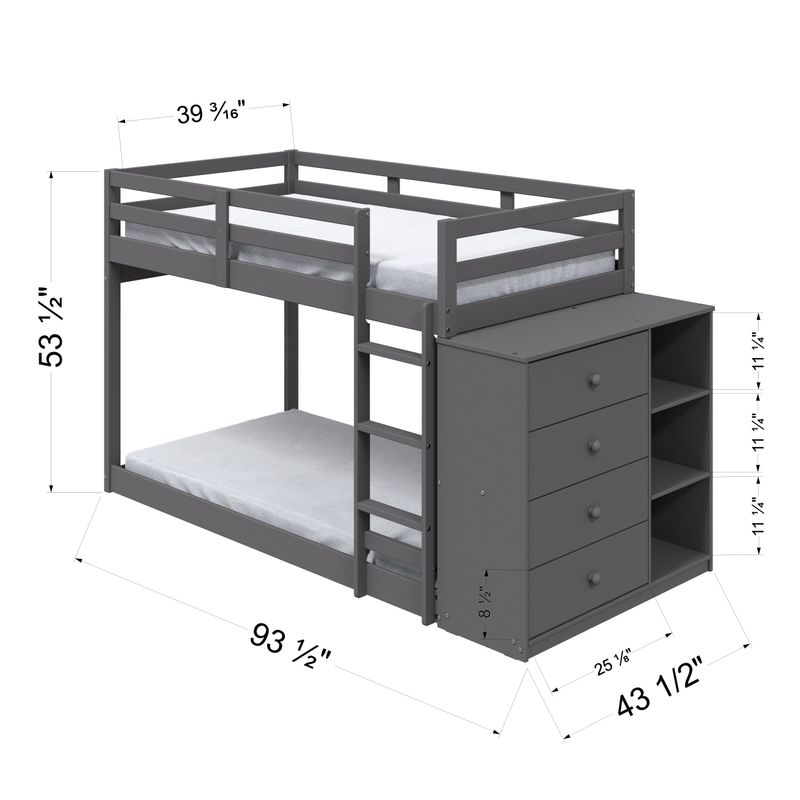 ACME Gaston Twin/Twin Bunk Bed w/4 Drawers & 3 Compartments, Gray Finish