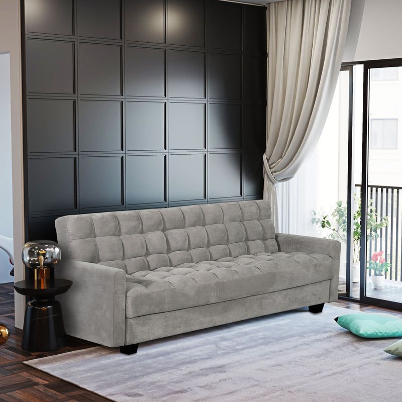 Penelope 85 in. Grey Sleeper Sofa with Storage