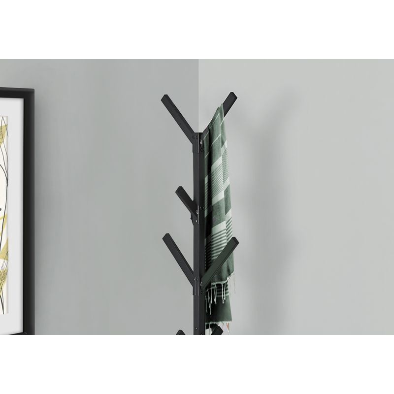 Coat Rack/ Hall Tree/ Free Standing/ 8 Hooks/ Entryway/ 70"H/ Bedroom/ Metal/ Black/ Contemporary/ Modern