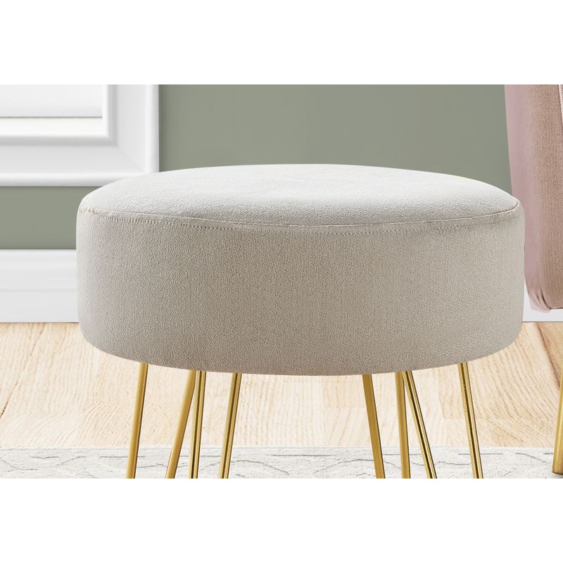 Ottoman/ Pouf/ Footrest/ Foot Stool/ 14" Round/ Fabric/ Metal Legs/ Beige/ Gold/ Contemporary/ Modern