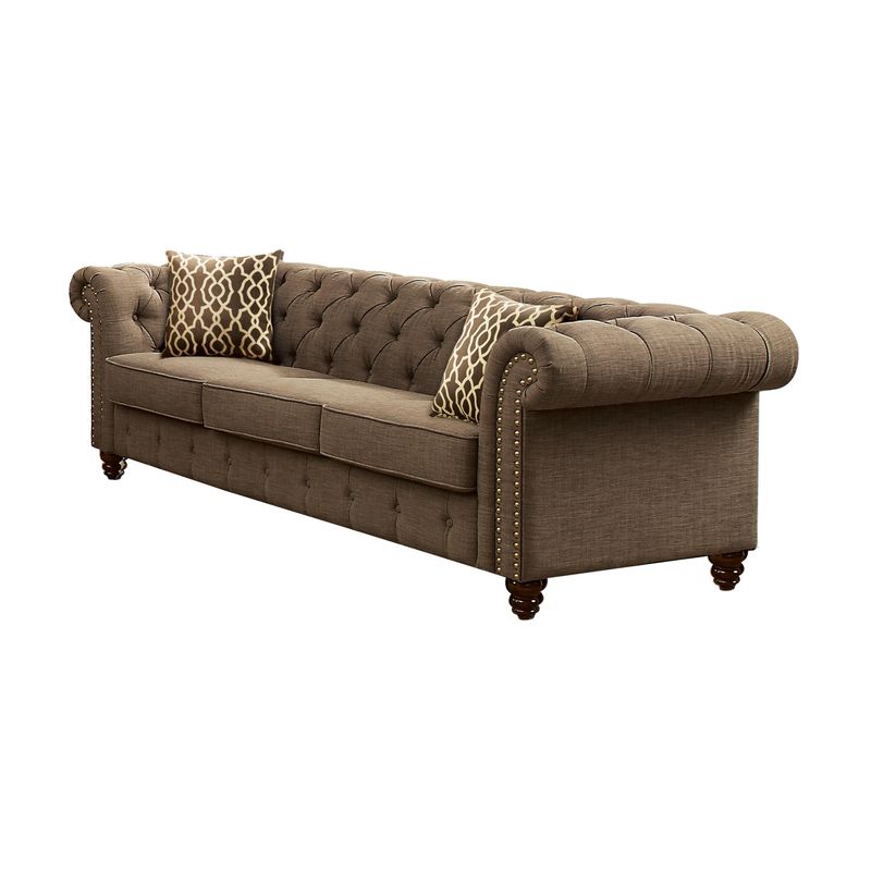 ACME Aurelia Sofa w/2 Pillows, Brown Linen