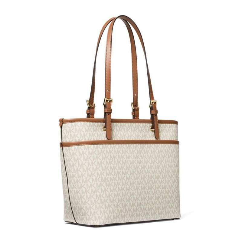 Michael Kors Winston Medium Top Zip Pocket Tote-Vanilla/Acorn