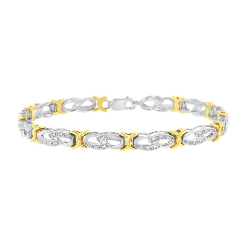 10k Yellow Gold Plated Sterling Silver 1/4 cttw Diamond Infinity and X Link Bracelet (I-J Clarity, I2-I3 Color) - Size 7.25"