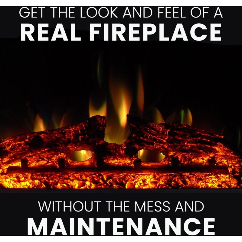 53-In. Sawyer Industrial Electric Fireplace Mantel with Enhanced Log Display and Color Changing Flames, White and Black