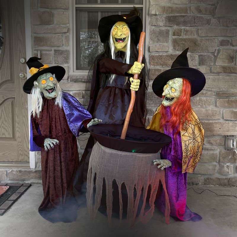 Motion-Activated Wicked Sitchwick Sisters, Premium Talking Halloween Animatronic, Plug-In