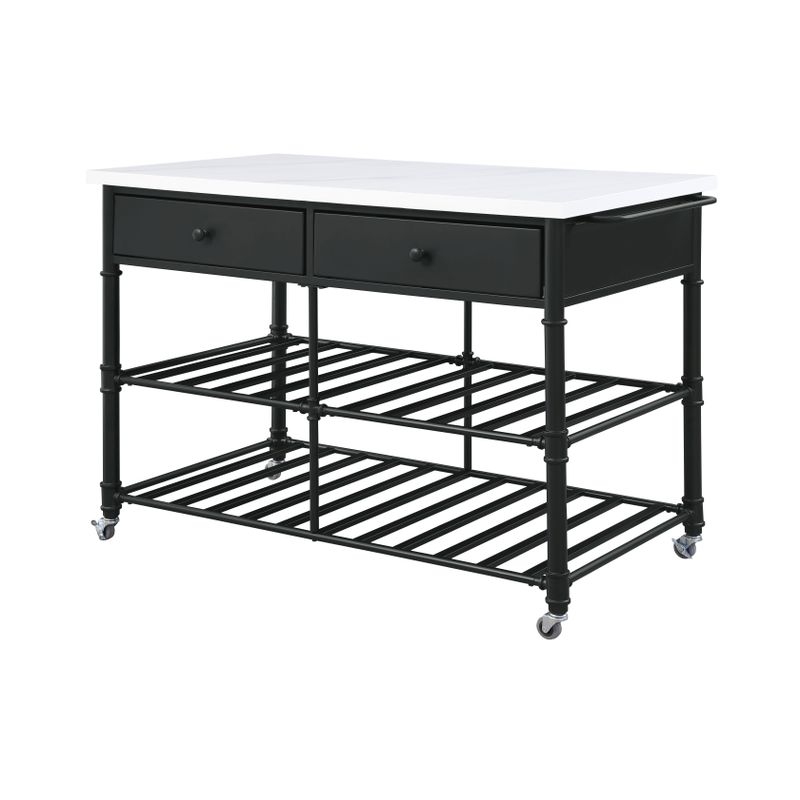 ACME Emery Kitchen Island, White Nature Marble Top & Gray Finish