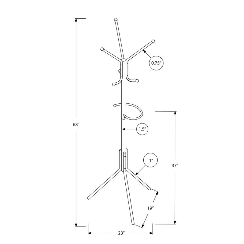 Coat Rack/ Hall Tree/ Free Standing/ Hanging Bar/ 6 Hooks/ Entryway/ 68"H/ Bedroom/ Metal/ White/ Contemporary/ Modern