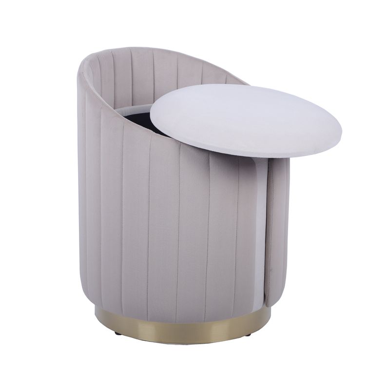 Techni Home Plush Velvet Vanity Stool Ottoman with Storage, Taupe