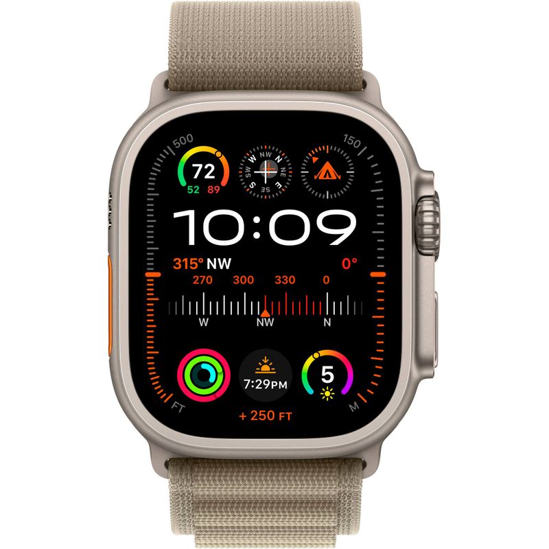 Apple Watch Ultra 2 GPS + Cellular, 49mm Titanium Case with Olive Alpine Loop - Medium