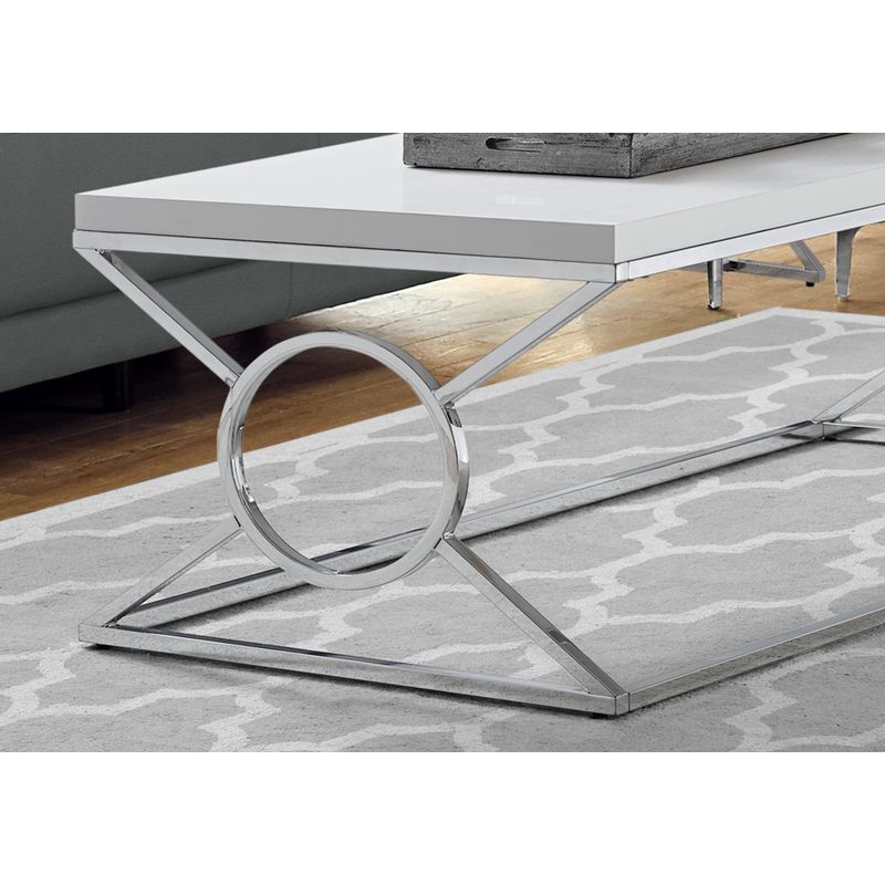 Coffee Table/ Accent/ Cocktail/ Rectangular/ Living Room/ 44"L/ Metal/ Laminate/ Glossy White/ Chrome/ Contemporary/ Modern