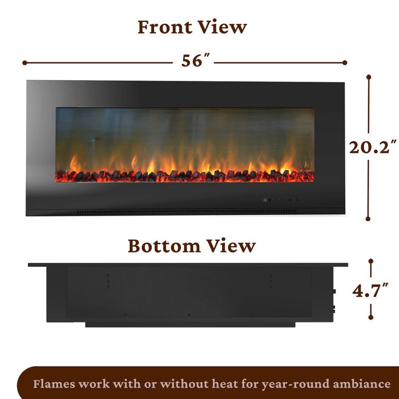 Metropolitan 56-In. Wall-Mount Electric Fireplace in Black with Lava Rock Display