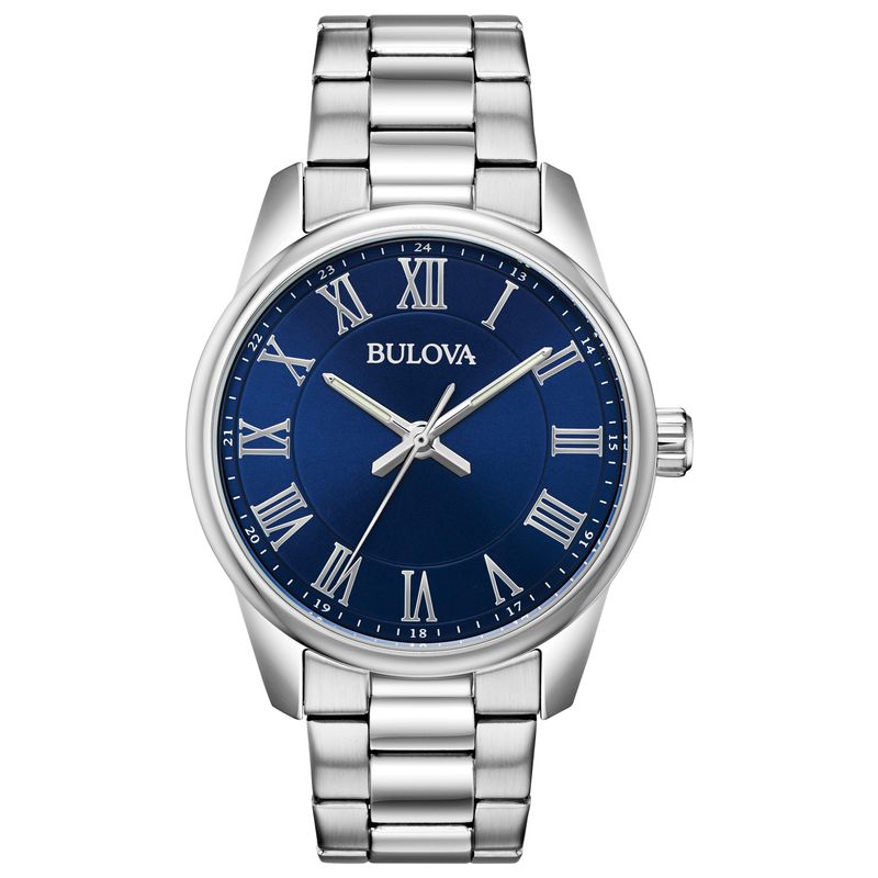 Bulova - Men's Corporate Exclusive Silver-Tone Stainless Steel Watch Blue Dial