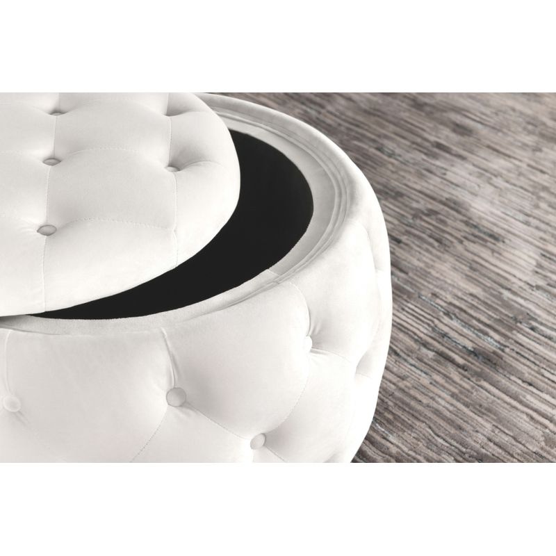 Angelina Tufted Storage Round Ottoman Pearl