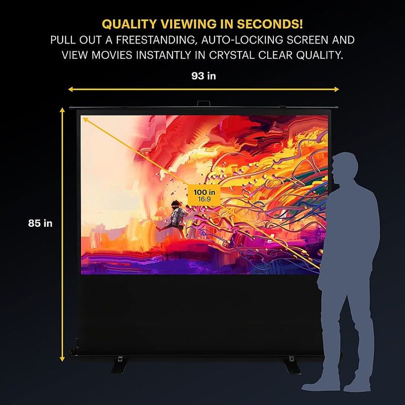 Kodak - 100" Projector Screen, Pull Up Projector Screen and Stand, Portable Projector Screen with Handle and Carrying Case - Black