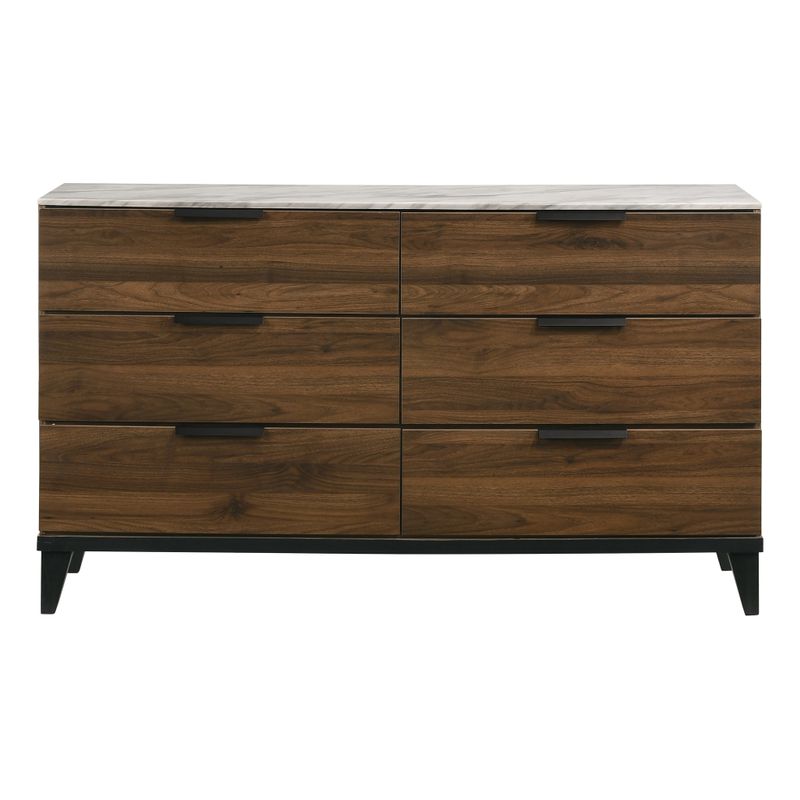 Mays 6-drawer Dresser Walnut Brown with Faux Marble Top