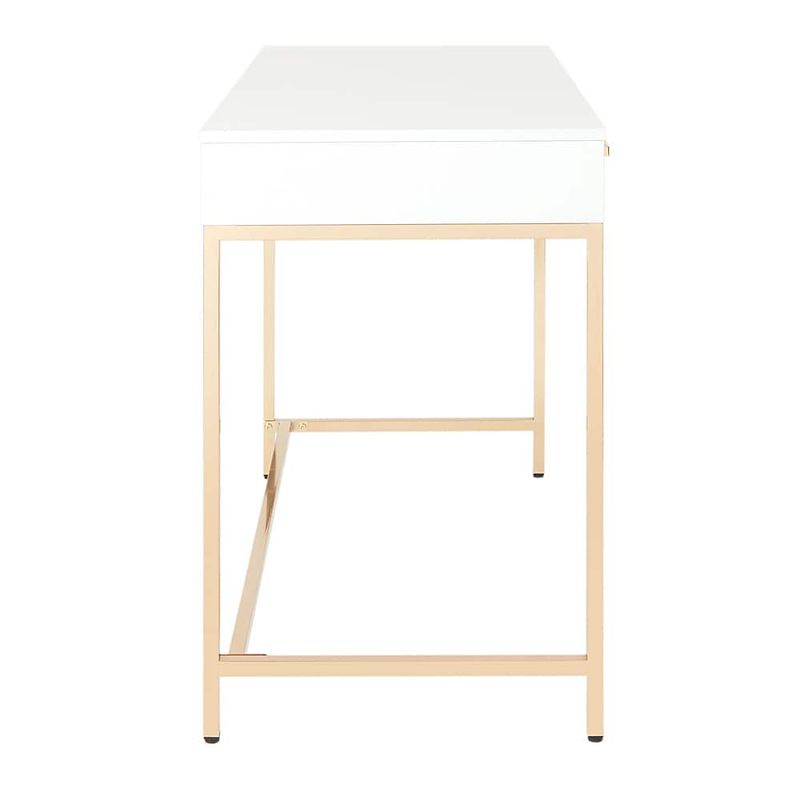 OSP Home Furnishings - Alios Desk with White Gloss Finish and Rose Gold Chrome Plated Base - White/Rose Gold