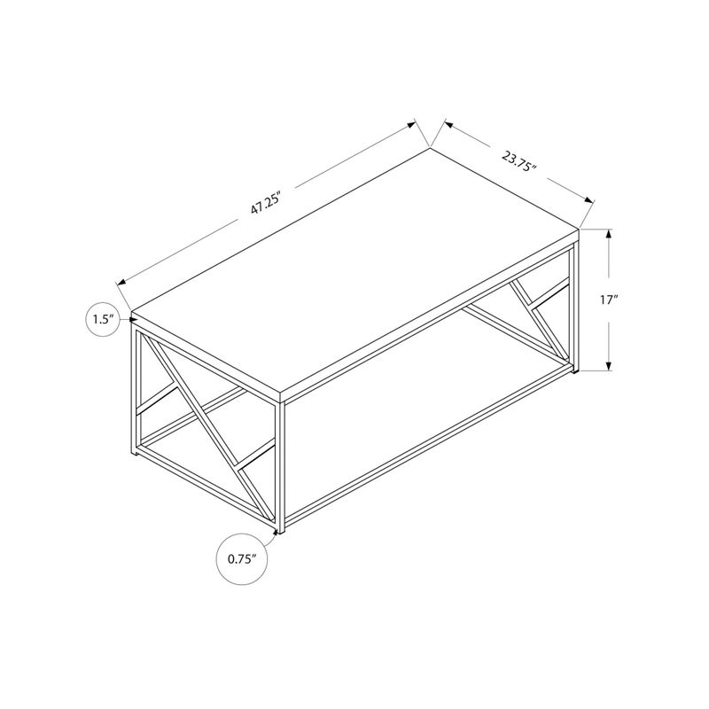 Coffee Table/ Accent/ Cocktail/ Rectangular/ Living Room/ 48"L/ Metal/ Laminate/ Grey/ Chrome/ Contemporary/ Modern