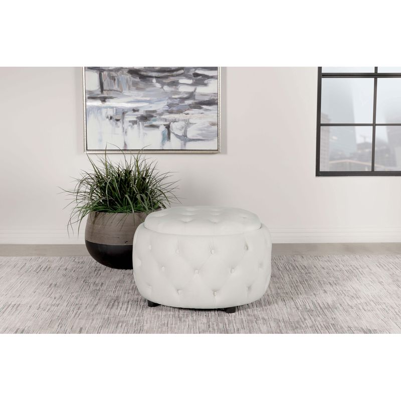 Angelina Tufted Storage Round Ottoman Pearl