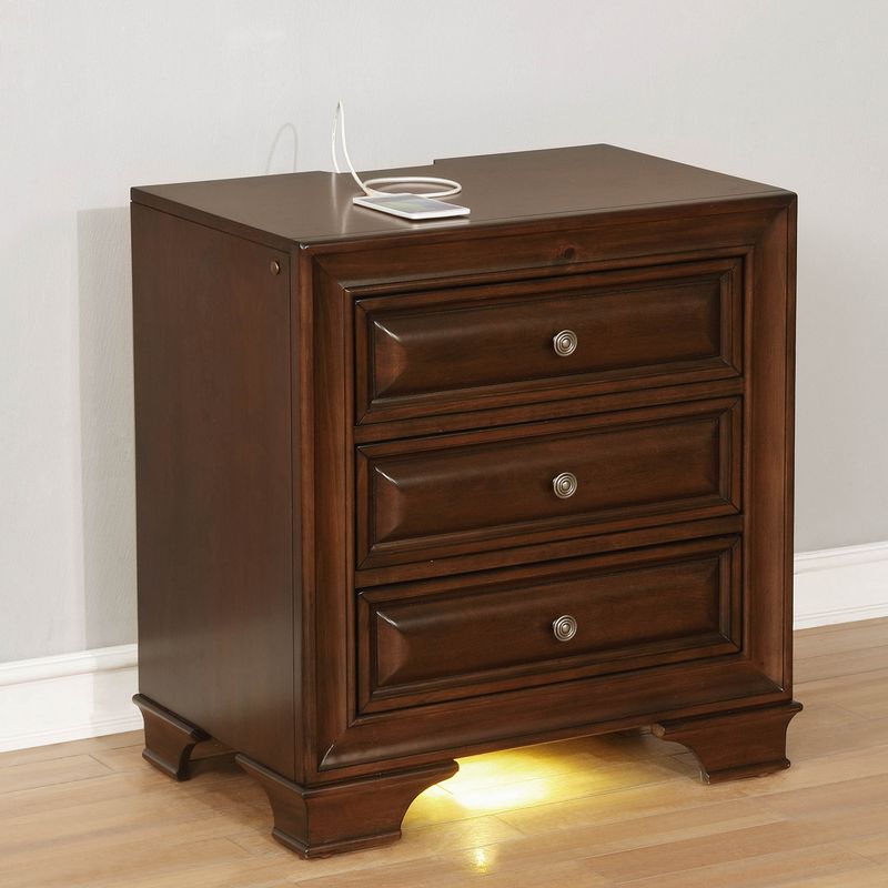Transitional Solid Wood 3-Drawer Nightstand in Brown Cherry