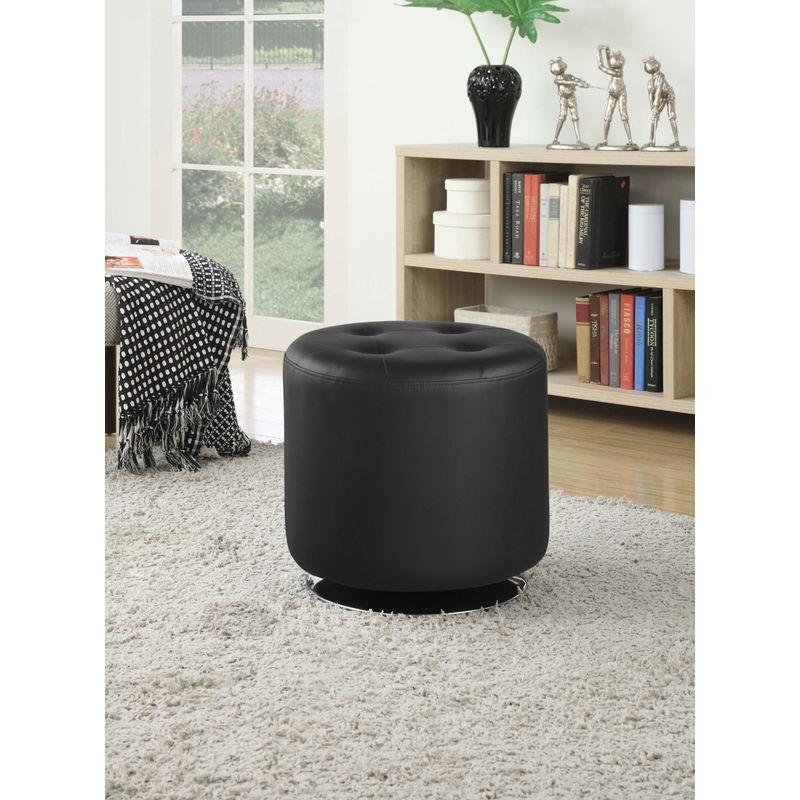 Bowman Round Upholstered Ottoman Black