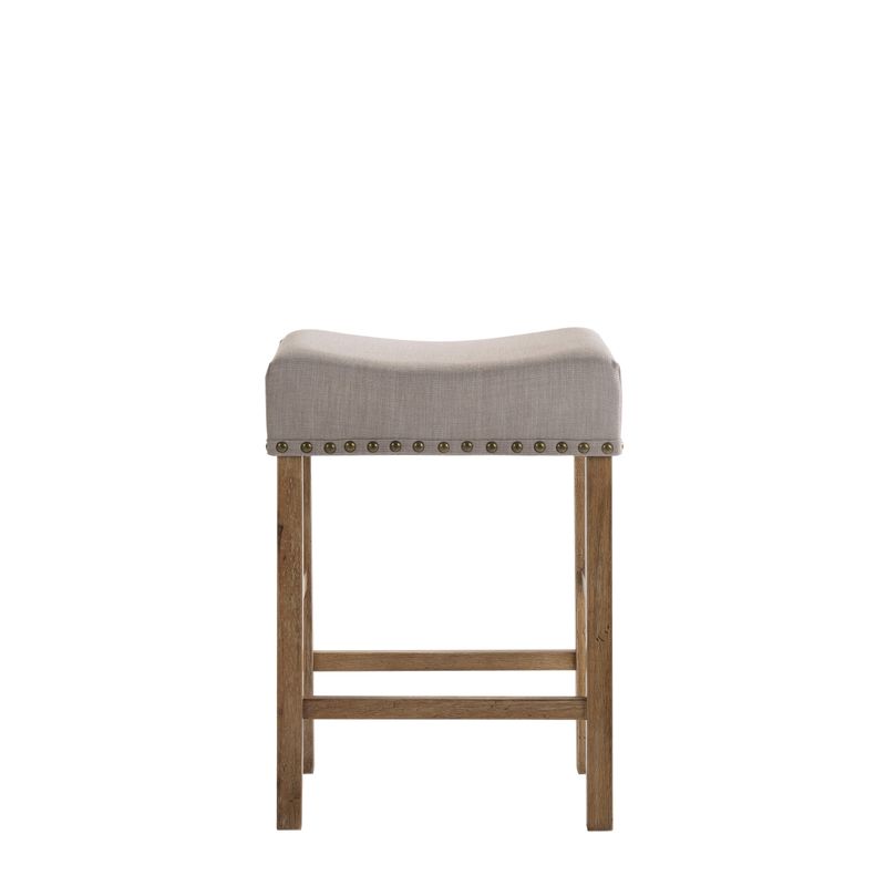 ACME Martha II Counter Height Stool (Set-2), Tan Linen & Weathered Oak
