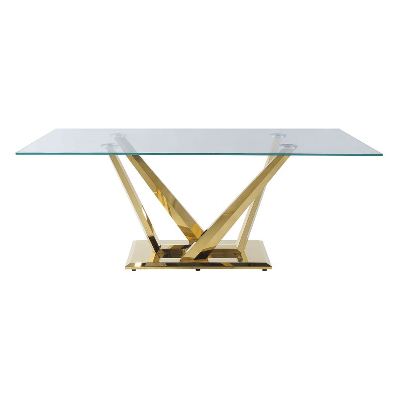 ACME Barnard Dining Table, Clear Glass & Mirrored Gold Finish