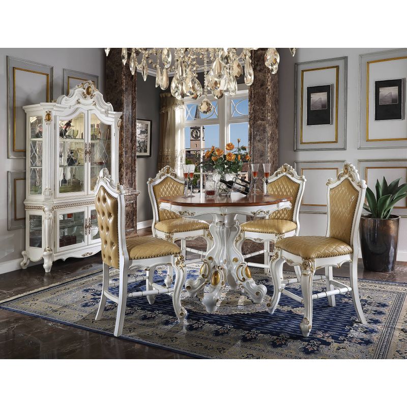 ACME Picardy Counter Height Chair (Set-2), Antique Pearl & Butterscotch Synthetic Leather