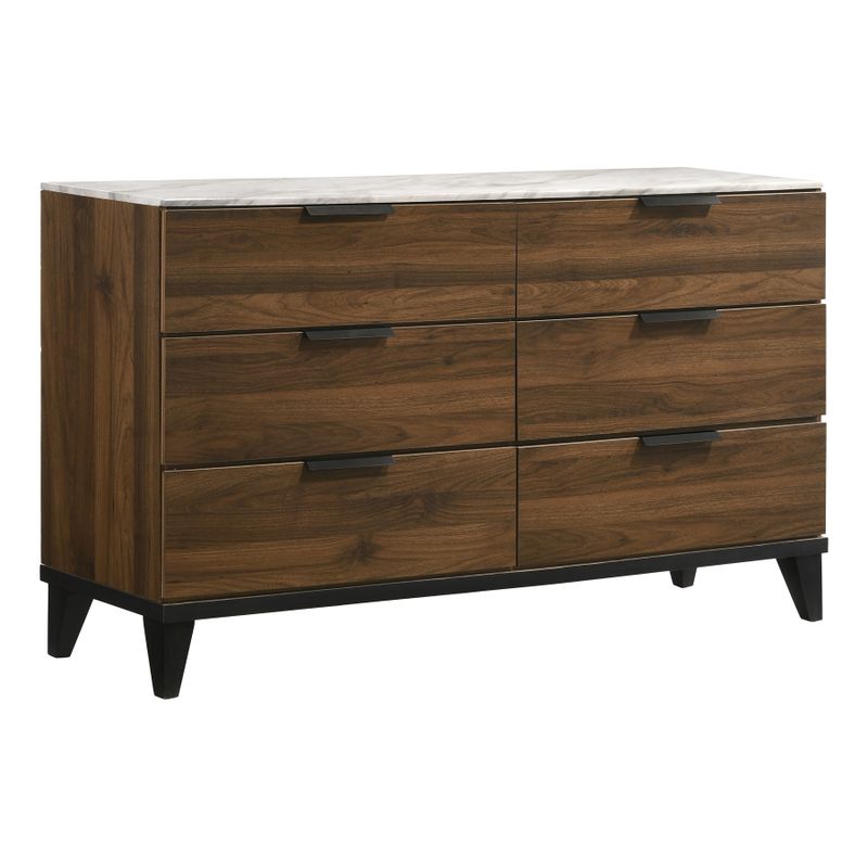 Mays 6-drawer Dresser Walnut Brown with Faux Marble Top