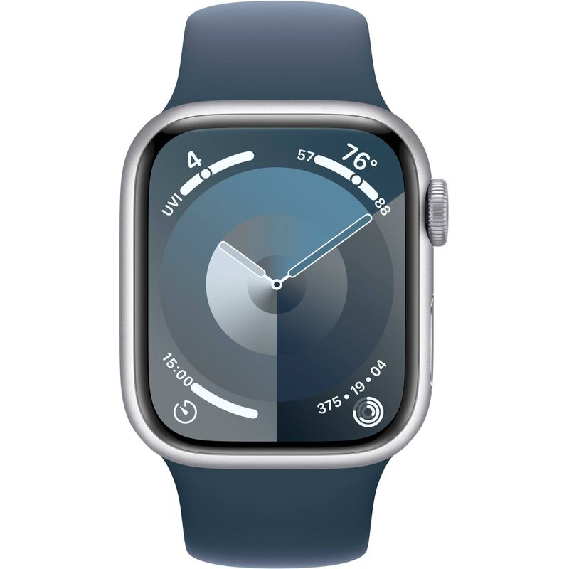 Apple Watch Series 9 GPS 41mm Silver Aluminum Case with Storm Blue Sport Band - M/L