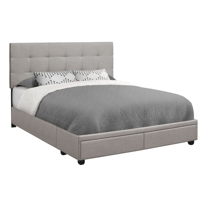 Bed - Queen Size / Grey Linen With 2 Storage Drawers