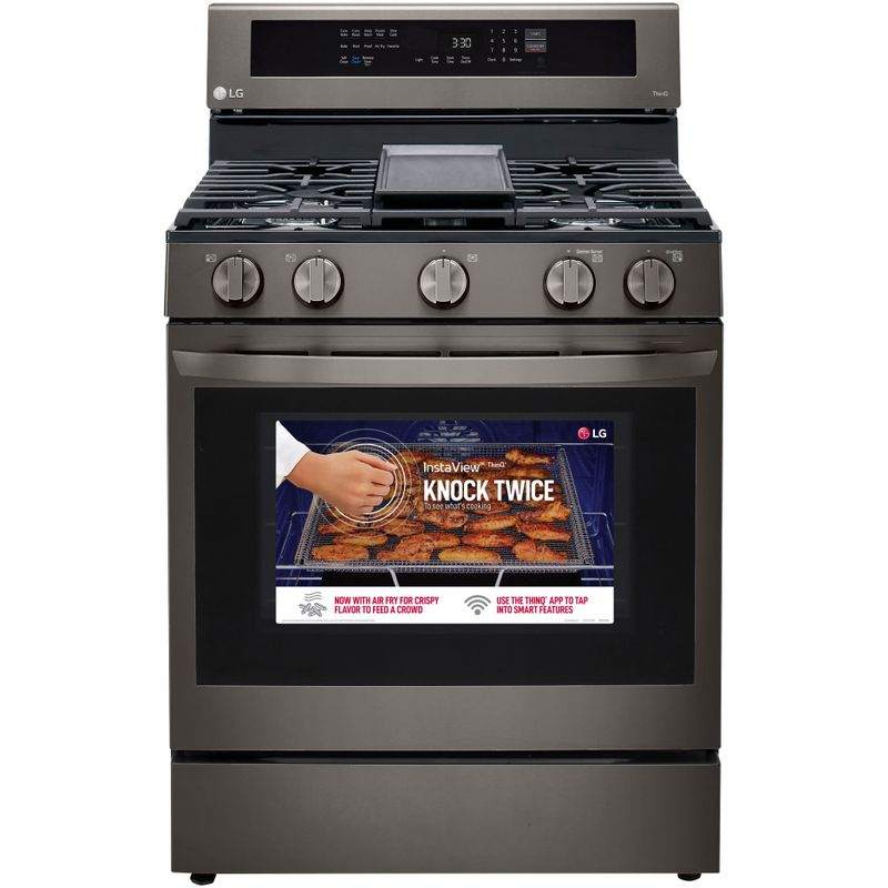 LG 5.8-Cu. Ft. Gas Convection Smart Range with AirFry and InstaView, Black Stainless Steel