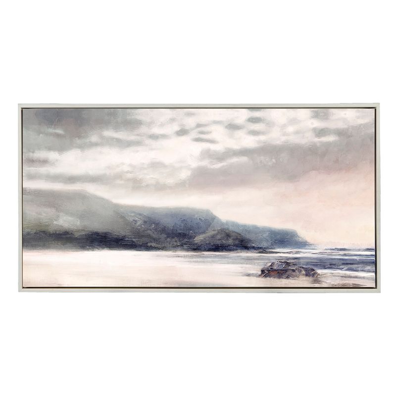 Blue/Pink Moody Coast Hand Embellished Landscape Framed Canvas Wall Art See below