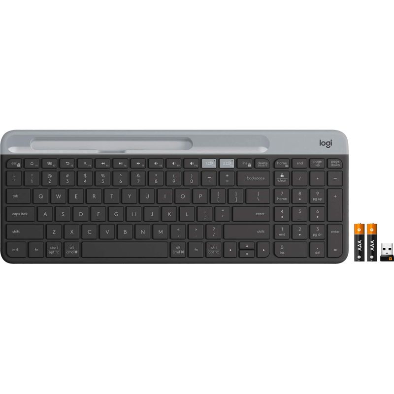 Logitech - K585 Full-size Wireless Scissor Keyboard for Windows, Mac, Chrome, Android with Build-in Cradle for device - Graphite