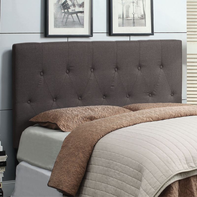 Transitional Fabric Full/Queen Tufted Headboard in Gray