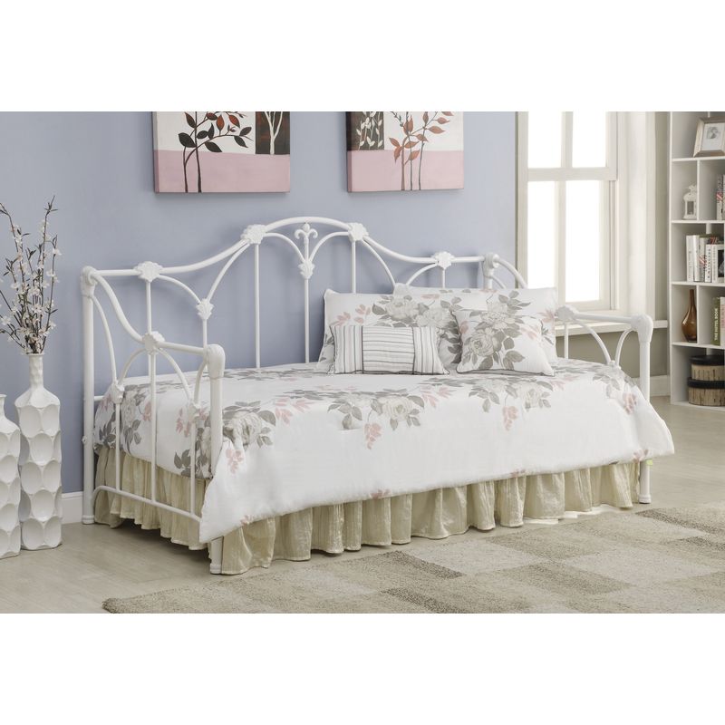 Twin Metal Daybed with Floral Frame White