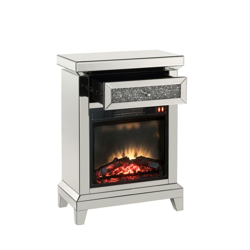 ACME Noralie Fireplace, Mirrored & Faux Diamonds