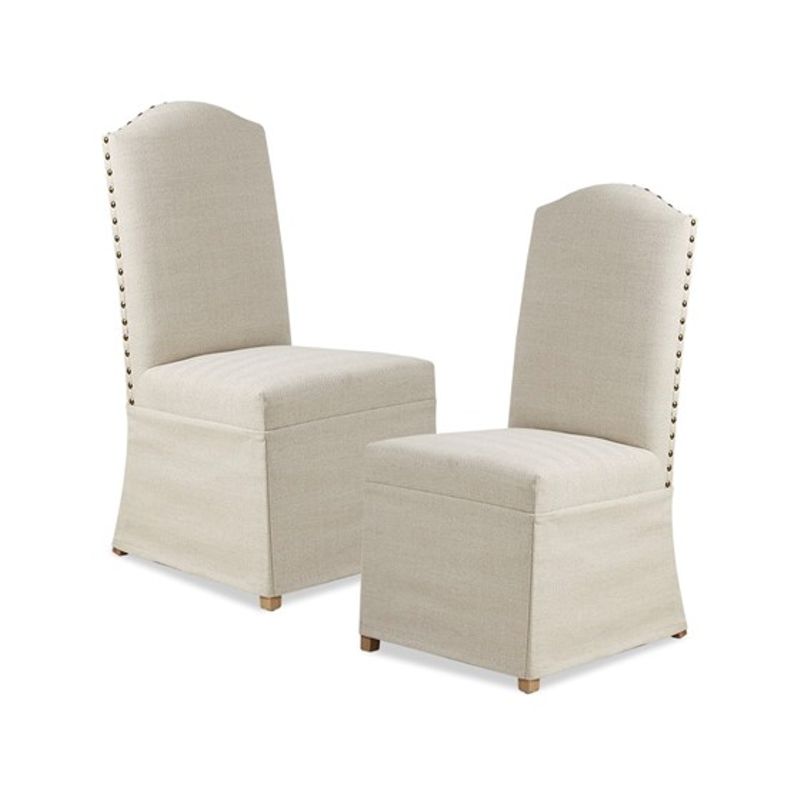 Beige Foster Set of 2 High Back Dining Chairs with Skirts